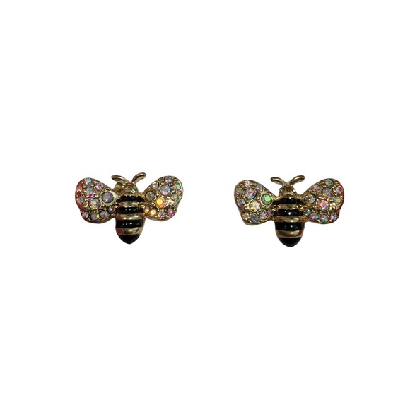 New BETSEY JOHNSON BEE Shape Stud Rhinstone EARRINGS With Box - Picture 4 of 4